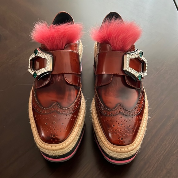 Prada Shoes - PRADA Women's Platform Oxford w/ Fur